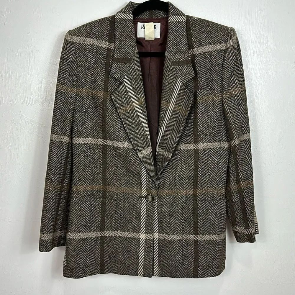 Kasper ForโA.S.L. Vintage Wool Blend Plaid Single Breasted Blazer Sizeโ10